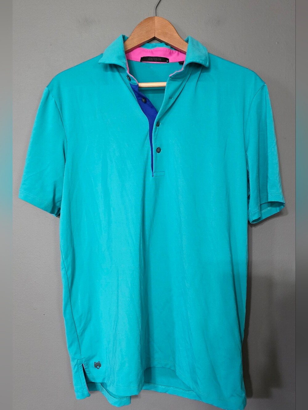Greyson Teal/Blue/Pink Striped Performance Short Sleeve Polo Golf Mens M